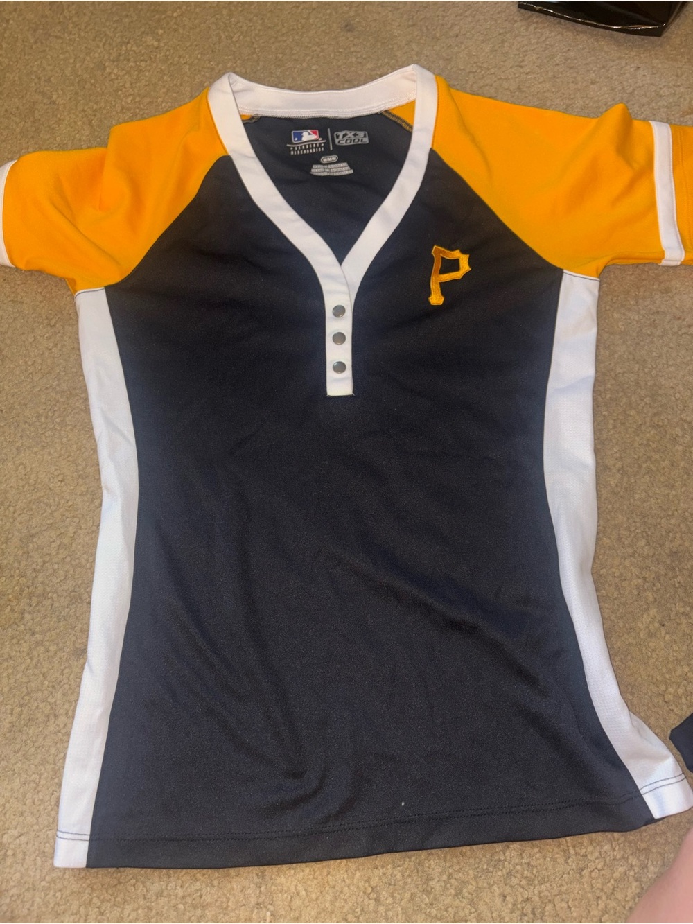 Pittsburgh Pirates Womens MLB Jersey Shirt Medium Black Gold Baseball Snap Front